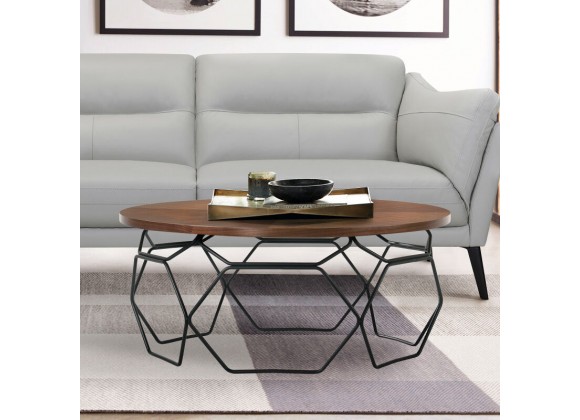 Armen Living Cosmo Walnut Veneer Coffee Table with Black Metal Base