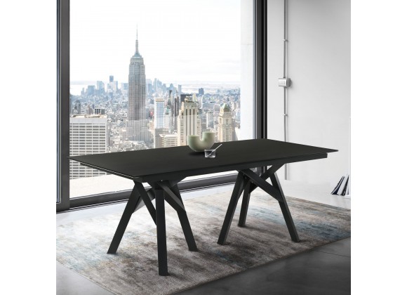 Cortina 79" Mid-Century Modern Black Wood Dining Table with Black Legs - Liestyle