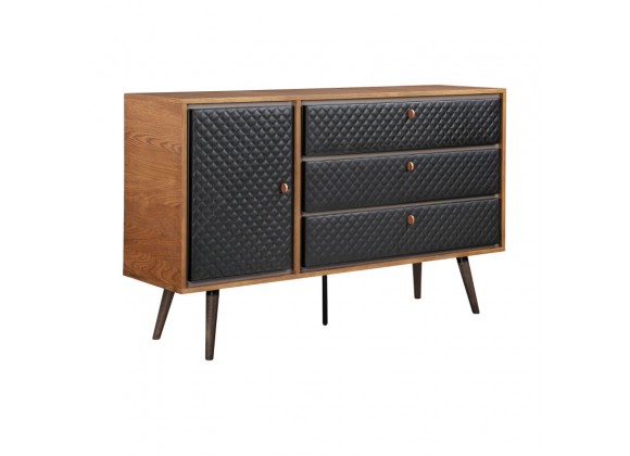 Armen Living Coco Rustic Oak Wood and Faux Leather Dresser- Side View