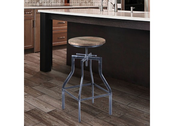 Armen Living Concord Adjustable Barstool In Industrial Gray Finish With Pine Wood Seat