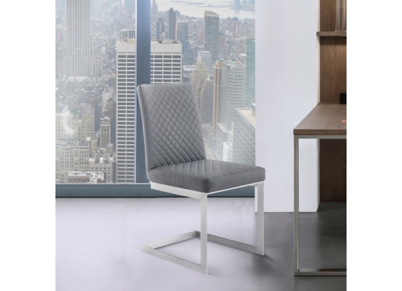 Armen Living Copen Contemporary Dining Chair In Brushed Stainless Steel And Gray Faux Leather - Set of 2