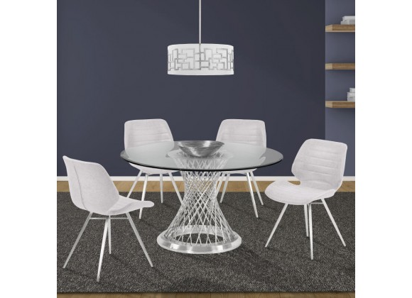 Armen Living Calypso Contemporary Dining Table In Brushed Stainless Steel With Clear Tempered Glass