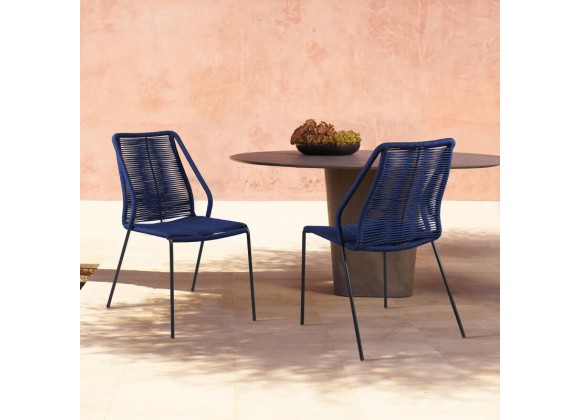 Armen Living Clip Indoor Outdoor Stackable Steel Dining Chair With Black Rope - Set of 2