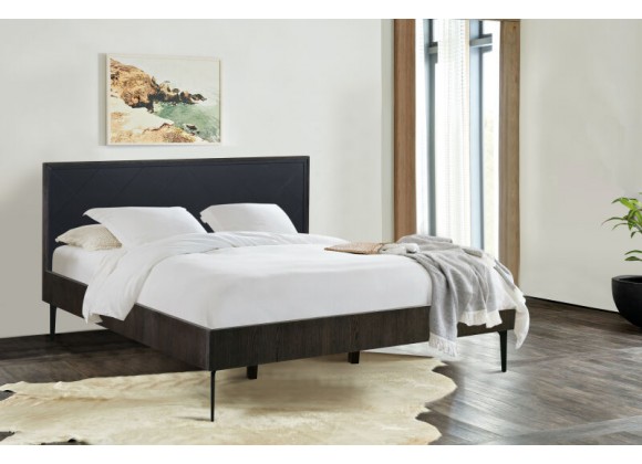 Armen Living Cross Solid Oak And Metal King or Queen Platform Bed Frame In Dark Gray