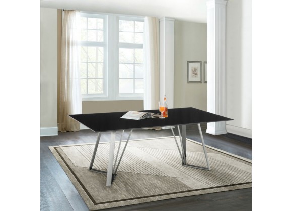 Armen Living Cressida Glass And Stainless Steel Rectangular Dining Room Table In Black 