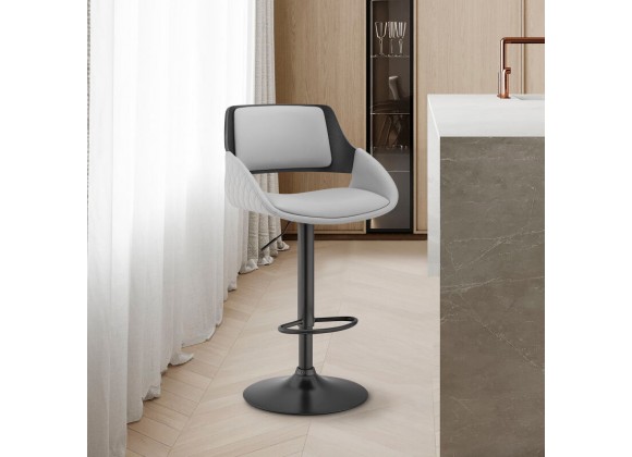 Armen Living Colby Adjustable Gray Faux Leather and Black Finish Bar Stool
