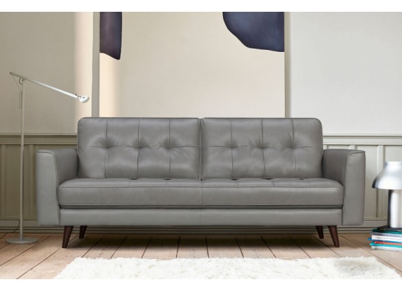 Armen Living Daeson 86" Mid-Century Modern Dark Gray Genuine Leather Square Arm Sofa