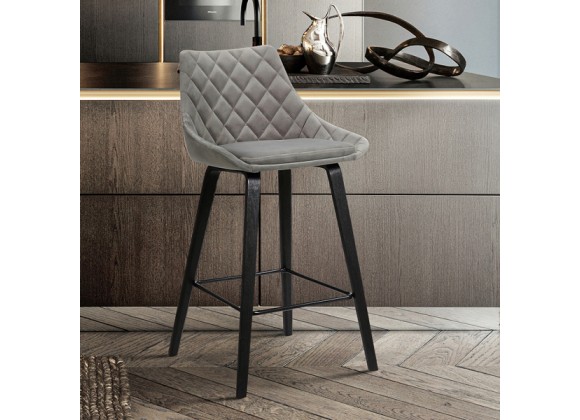 Armen Living Dani 26" Gray Velvet Barstool in Black Brushed Wood Finish