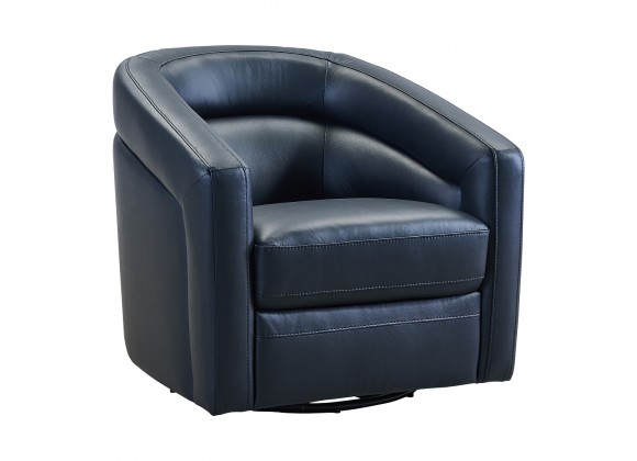 Desi Contemporary Swivel Accent Chair in Black Genuine Leather - Angled