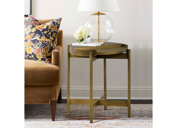 Armen Living Dua Gray Concrete End Table with Antique Brass