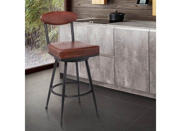 Denver Contemporary 26" Counter Height Barstool in Black Finish and Vintage Coffee Faux Leather - Lifestyle