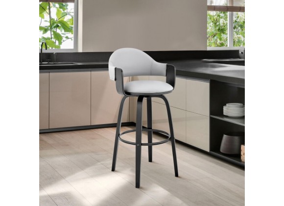 Armen Living Daxton Gray Faux Leather and Black Wood Bar Stool 