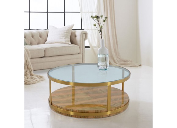 Armen Living Hattie Glass Top Golden Coffee Table with Brushed Gold Legs