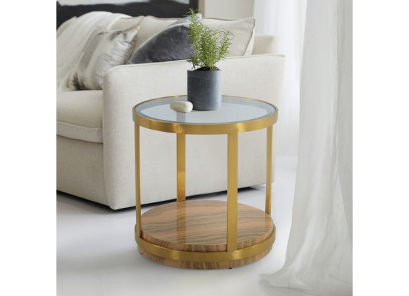 Armen Living Hattie Glass Top End Table with Brushed Gold Legs