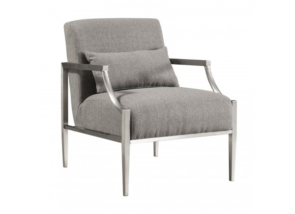 Essence Contemporary Accent Chair in Polished Stainless Steel Finish and Grey Fabric - Angled