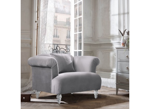 Elegance Contemporary Sofa Chair in Grey Velvet with Acrylic Legs  - Lifestyle