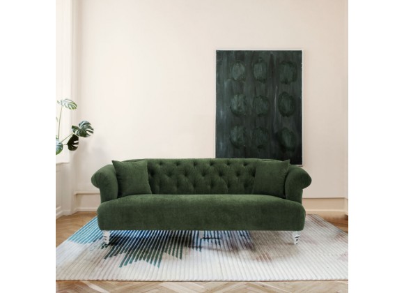 Armen Living Elegance Contemporary Sofa in Green Velvet with Acrylic Legs