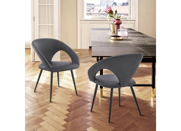 Armen Living Elin Gray Faux Leather And Black Metal Dining Chairs - Set of 2