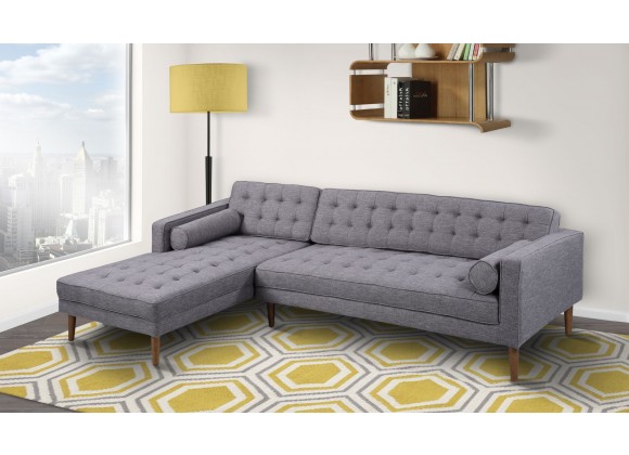 Armen Living Element Left-Side Chaise Sectional in Dark Gray Linen and Walnut Legs - Lifestyle