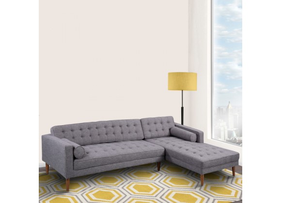 Armen Living Element Right-Side Chaise Sectional in Dark Gray Linen and Walnut Legs Lifestyle