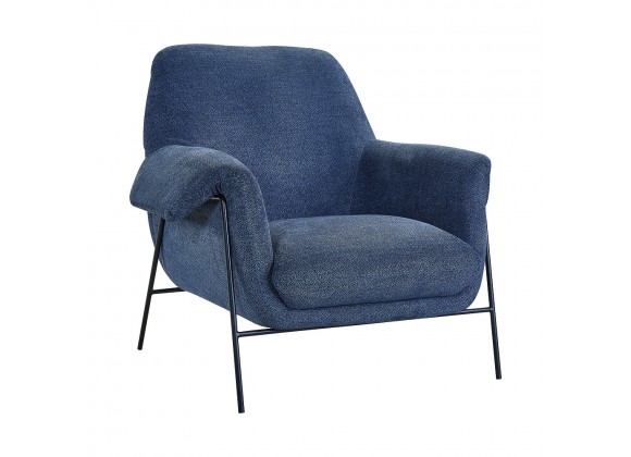 Elie Contemporary Accent Chair in Black Metal Finish and Navy Fabric - Angled