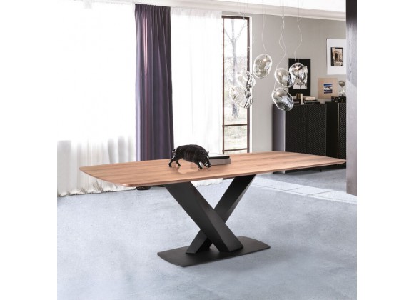 Armen Living Everett Contemporary Dining Table In Matte Black Finish And Walnut Top
