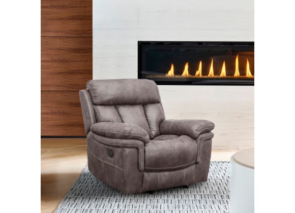 Armen Living Estelle Power Recliner Chair in Gunmetal Fabric