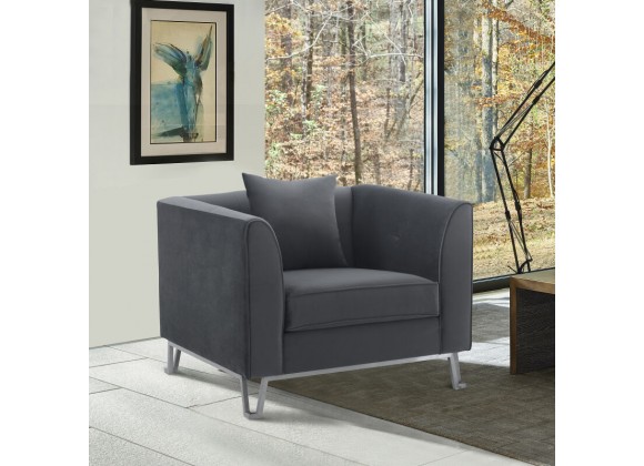 Armen Living Everest Gray Fabric Upholstered Sofa Accent Chair with Brushed Stainless Steel Legs