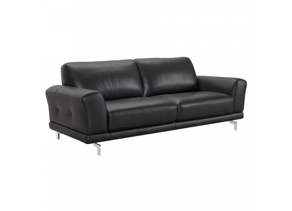 Wisteria Contemporary Sofa in Light Brown Wood Finish and Black Leather