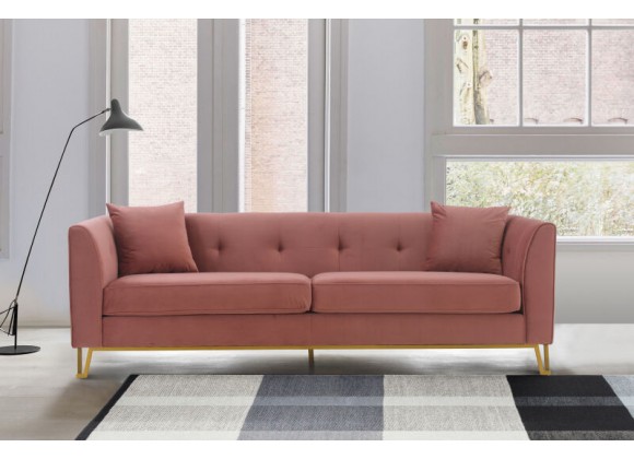 Armen Living Everest 90" Blush Fabric Upholstered Sofa with Brushed Gold Legs