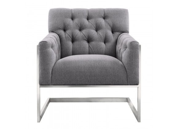 Emily Contemporary Accent Chair in Brushed Stainless Steel with Grey Fabric - Front