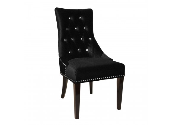 Carlyle Tufted Velvet Side Chair with Nailhead Trim - Black - Angled