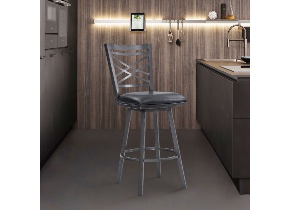 Armen Living Fargo Counter Height Metal Barstool in Mineral Finish with Black Faux Leather