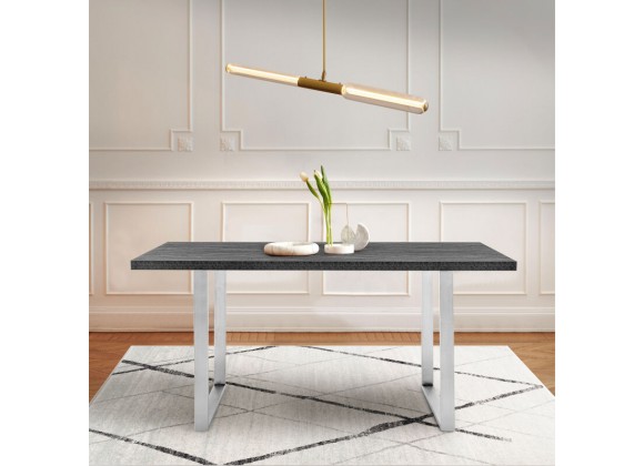 Armen Living Fenton Dining Table with Charcoal Top and Brushed Stainless Steel Base in Grey