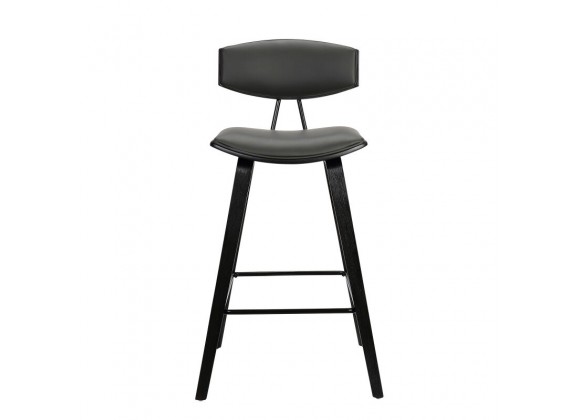 Armen Living Fox 28.5" Bar Height Gray Faux Leather and Black Wood Mid-Century Modern Bar Stool  Front