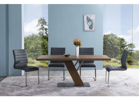 Armen Living Fusion Contemporary Dining Table In Walnut Wood Top And Stainless Steel In Brown