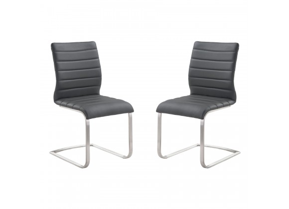 Armen Living Fusion Contemporary Side Chair In Gray and Stainless Steel - Set of 2