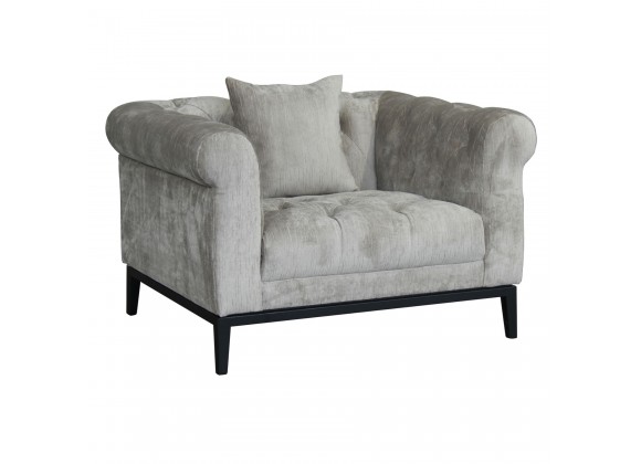Armen Living Glamour Contemporary Chair with Black Iron Finish Base and Beige Fabric - Angled