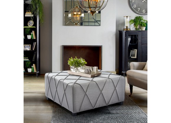 Armen Living Gemini Contemporary Ottoman in Silver Linen with Piping Accents and Wood Legs Lifestyle