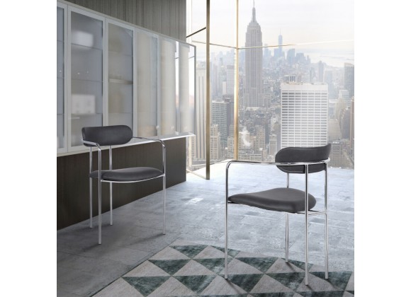 Armen Living Gwen Contemporary Dining Chair in Chrome Finish with Gray Faux Leather - Set of 2