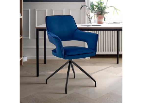Hadley Dining Room Accent Chair in Blue Velvet with Black Finish