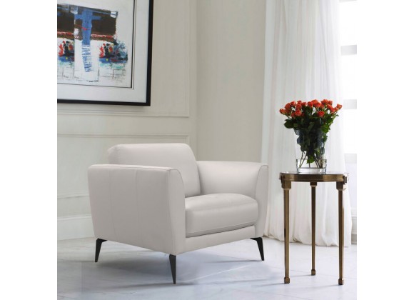 Armen Living Hope Contemporary Chair in Genuine Dove Gray Leather with Black Metal Legs | Fiber
