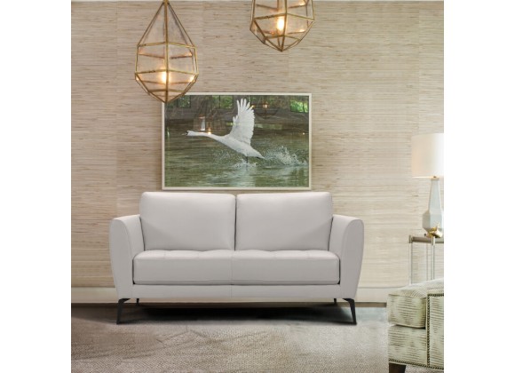 Armen Living Hope Contemporary Loveseat In Genuine Dove Gray Leather With Black Metal Legs