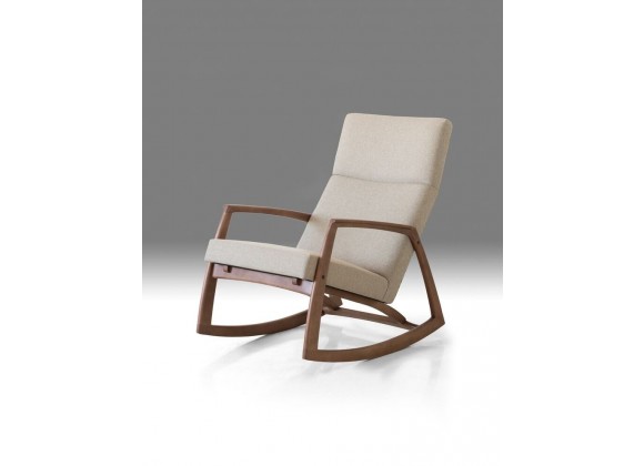 Percy Rocking Lounge Chair Sand Tweed Fabric with Ash Stained Light Walnut
