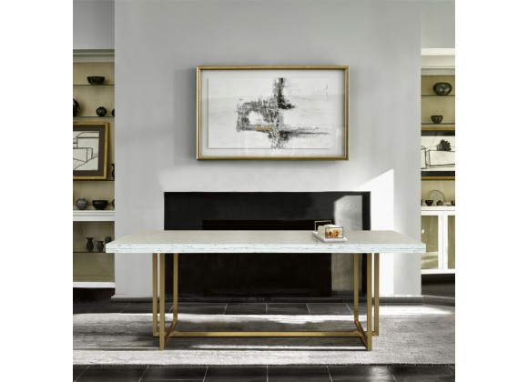 Armen Living Harmony Contemporary Dining Table In Brushed Gold Finish And Ash Veneer Top