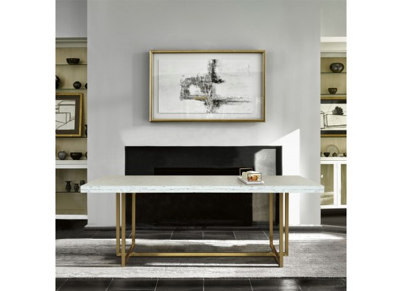 Armen Living Harmony Contemporary Dining Table in Brushed Gold Finish and Ash Veneer Top - Lifestyle 1