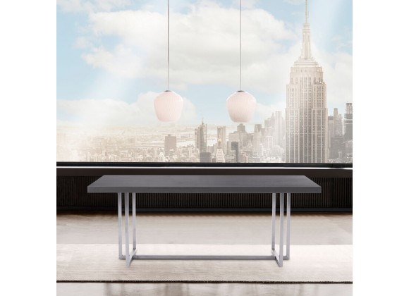 Armen Living Harmony Contemporary Dining Table In Silver Finish And Gray Veneer Top