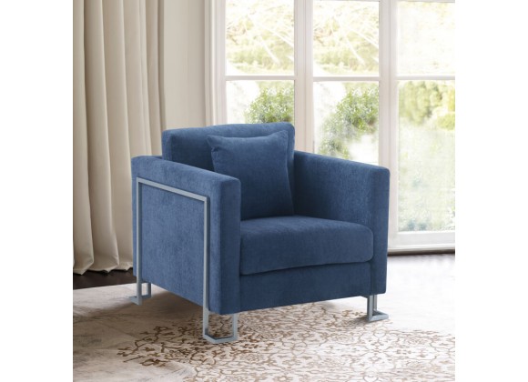 Armen Living Heritage Fabric Upholstered Accent Chair with Brushed Stainless Steel Legs