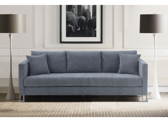 Armen Living Heritage Gray Fabric Upholstered Sofa with Brushed Stainless Steel Legs