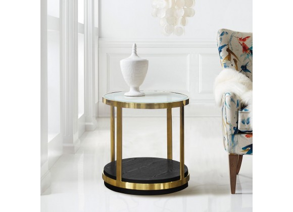 Hattie Contemporary End Table in Brushed Gold Finish and Black Wood - Lifestyle